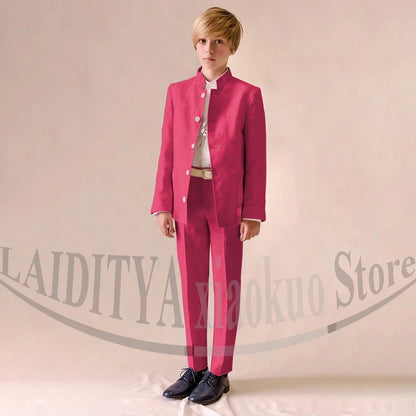 Chic Linen Boy Suits Fashion Stand Collar Single Breasted Blazer with Pants Formal Wedding Tuxedo Daily Casual Kids Clothes
