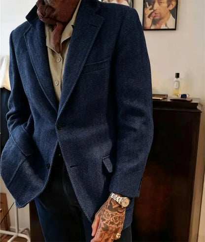 Mens Herringbone Tweed Blazer Vintage Wool Blend Houndstooth Jacket Regular Fit Notch Lapel Business Casual Outerwear Coat