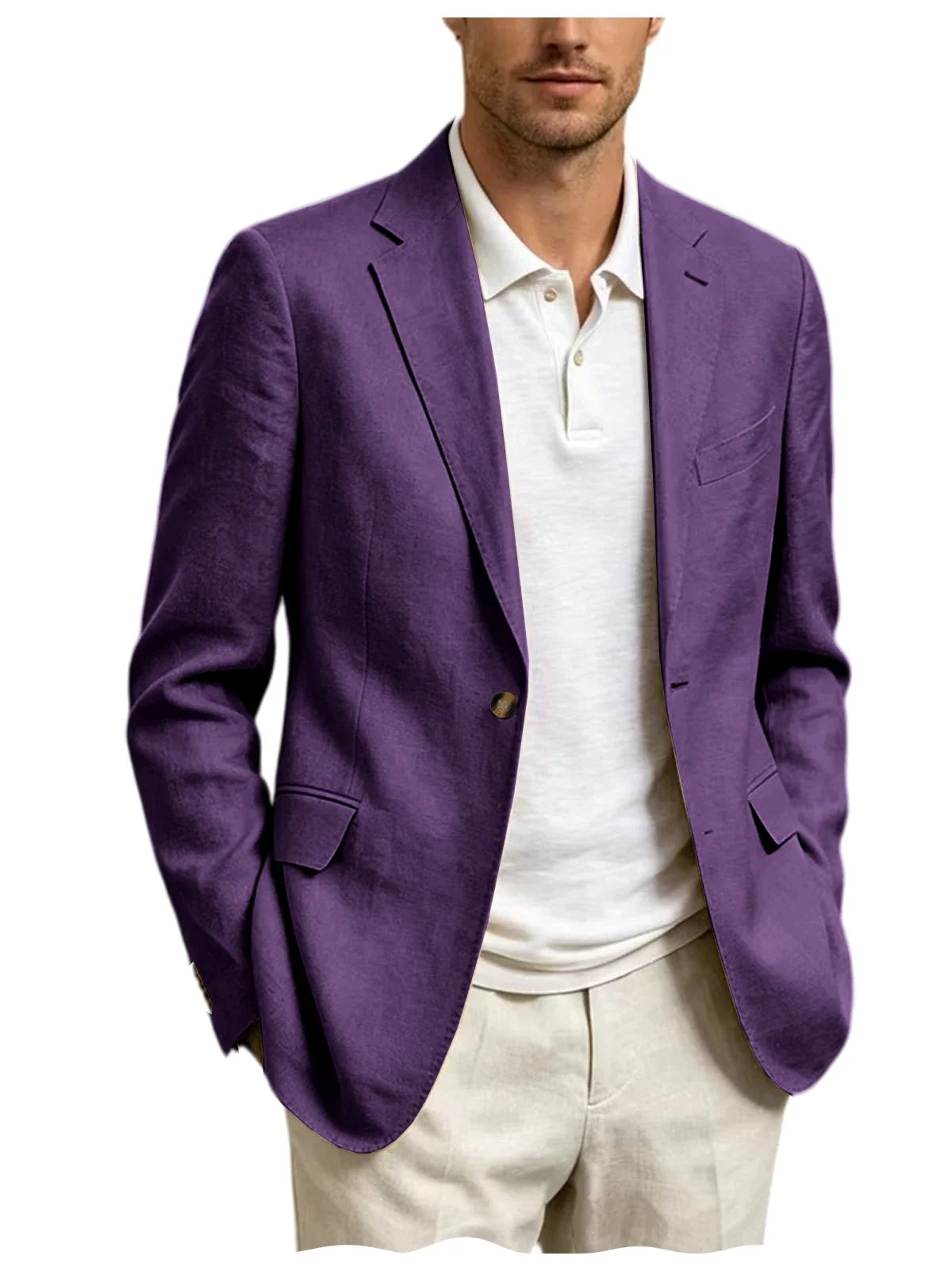 Men's Linen Blend Blazer One Button Lightweight Casual Business Suit Jacket Slim Fit Formal Sport Coat For Wedding Party Office