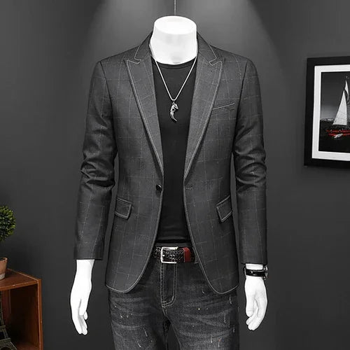 Top Quality Luxury Plaid Business Slim Fit Men Blazer Jacket 2024 Spring Autumn Casual Blazers For Men Elegant Dress Suit Jacket