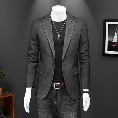 Top Quality Luxury Plaid Business Slim Fit Men Blazer Jacket 2024 Spring Autumn Casual Blazers For Men Elegant Dress Suit Jacket