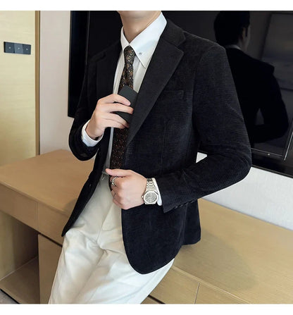 2025 Autumn Winter Velvet Suit Jacket Men Casual Business Blazers Wedding Groom Social Banquet Party Formal Blazer Men Clothing
