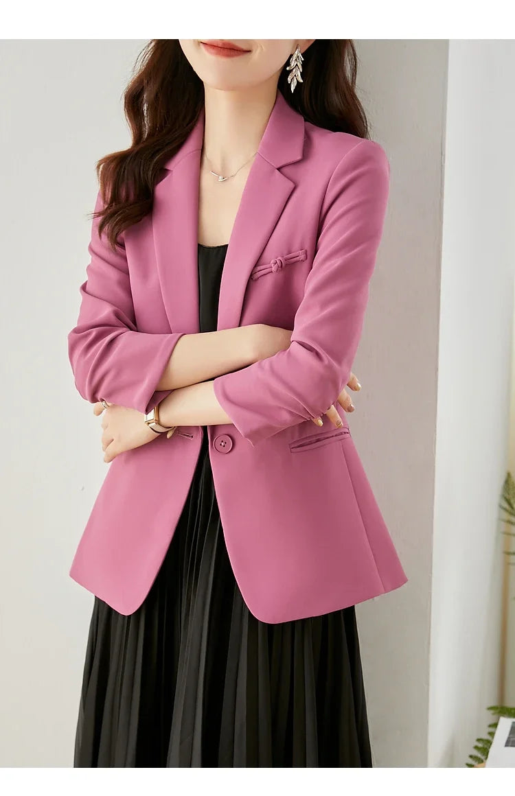 Elegant Office Lady Blazers Women 2026 Autumn New Slim Fit Jackets Chinese Style Frog Clasp Design Women Clothing V7883