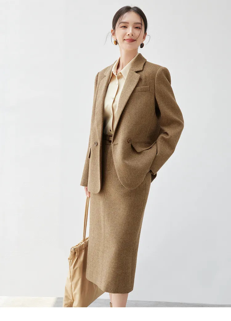 Wool Blend Tailored Blazer Coat Women Winter Straight Jacket 2026 England Style Fashion Female Outerwear 144X57016