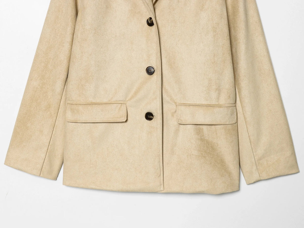 Spring Autumn New Women's Blazer Notched Collar Single Breasted Faux Suede American Retro Office Lady Elegant Coats HK15865