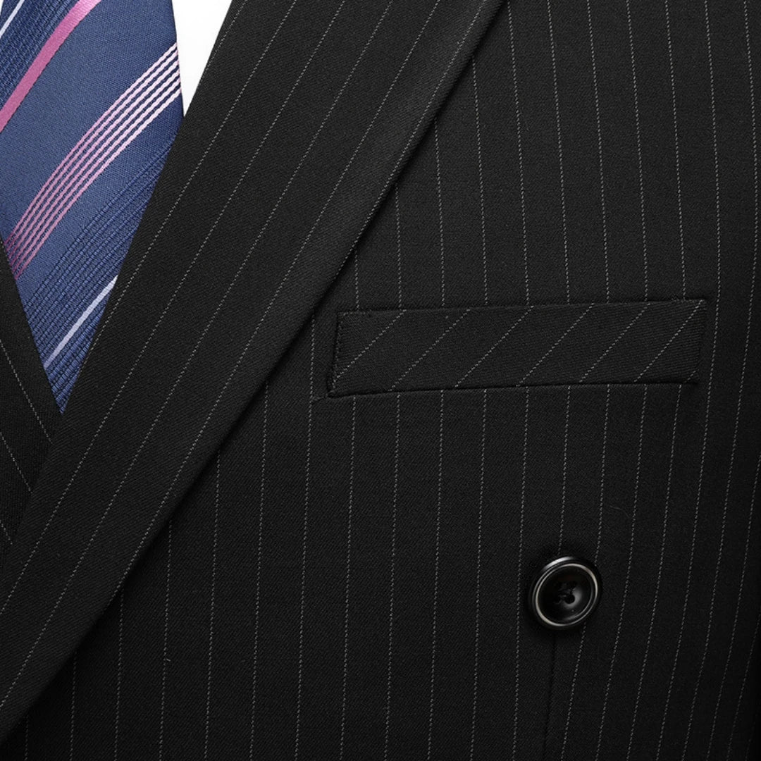 Men Suit Gray 2 Pieces Grid Stripe Double Button With Lapel For Wedding Birthday Business Banquet Work Daily Jacket And Pants