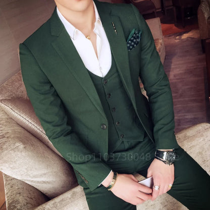 Men's Clothes Slim Fit Formal Business Suit Wedding 3-Piece Set with Peak/Notch Lapel Blazer Vest And Trousers for Party Prom