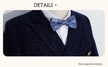 kids Gray Plaid Suit Set Flower Boys Wedding Outfit Children's 4Pieces Formal Wear With Jacket Vest Pants Bowtie