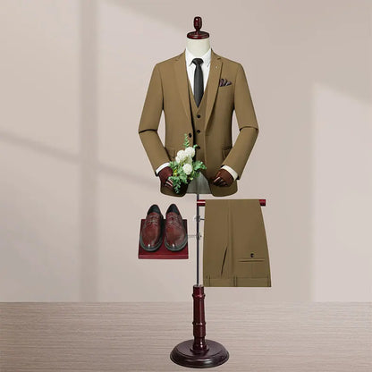 High-Quality Groom's Three-Piece Set Wedding Dress - Slim Fit British Style Business Casual Suit Vest Trousers for Men
