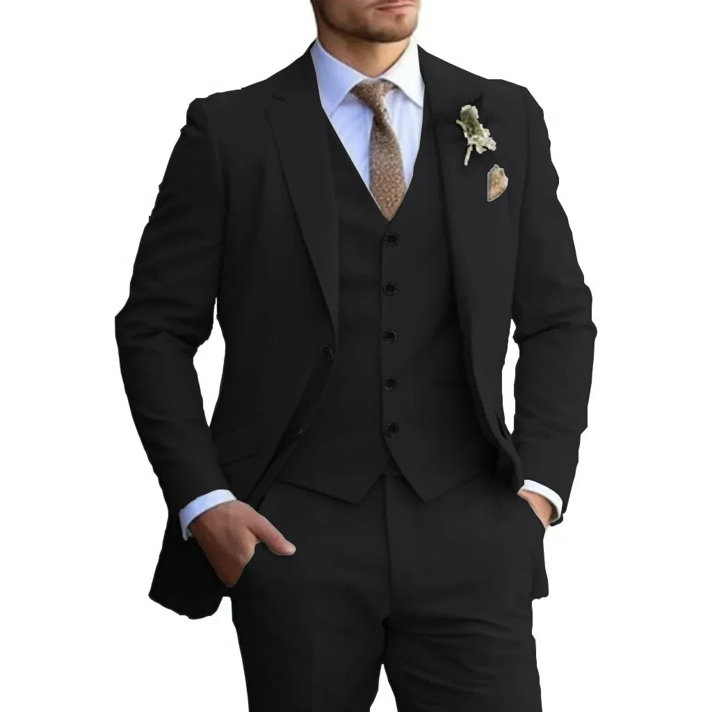 Customized Tuxedo Elegant Suit For Men 3 Piece Blazer Vest And Pant Set Notched Lapel High Quality Suit For Men Wedding suits