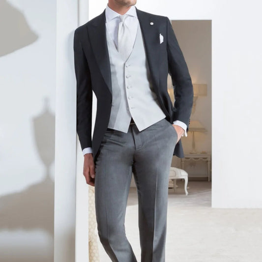 Men Suit 3 Piece With Lapel Single Button For Wedding Banquet Prom Party Business Official Work Tuxedo Set Jacket Vest With Pant