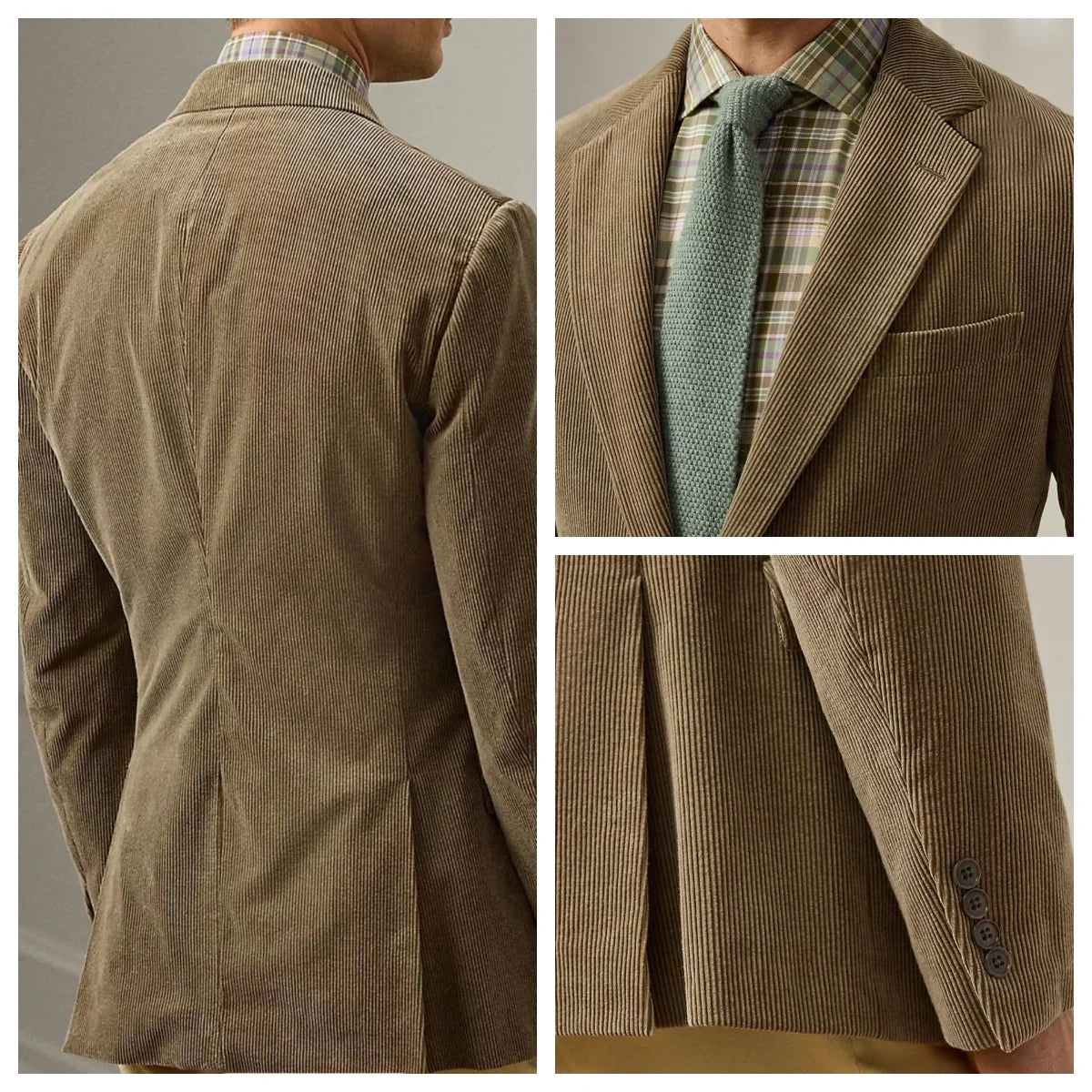 Spring/Autumn New Corduroy Suit Retro Casual Notched Lapel Jacket Single-Breasted Men's Solid Colour Suit Western Sport Coats