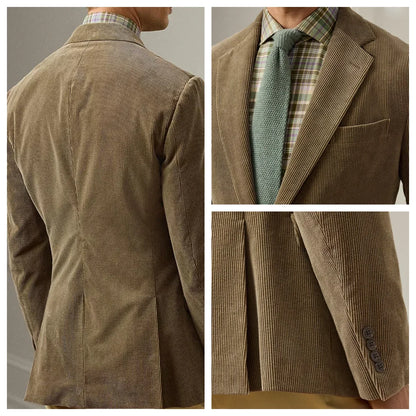 Spring/Autumn New Corduroy Suit Retro Casual Notched Lapel Jacket Single-Breasted Men's Solid Colour Suit Western Sport Coats