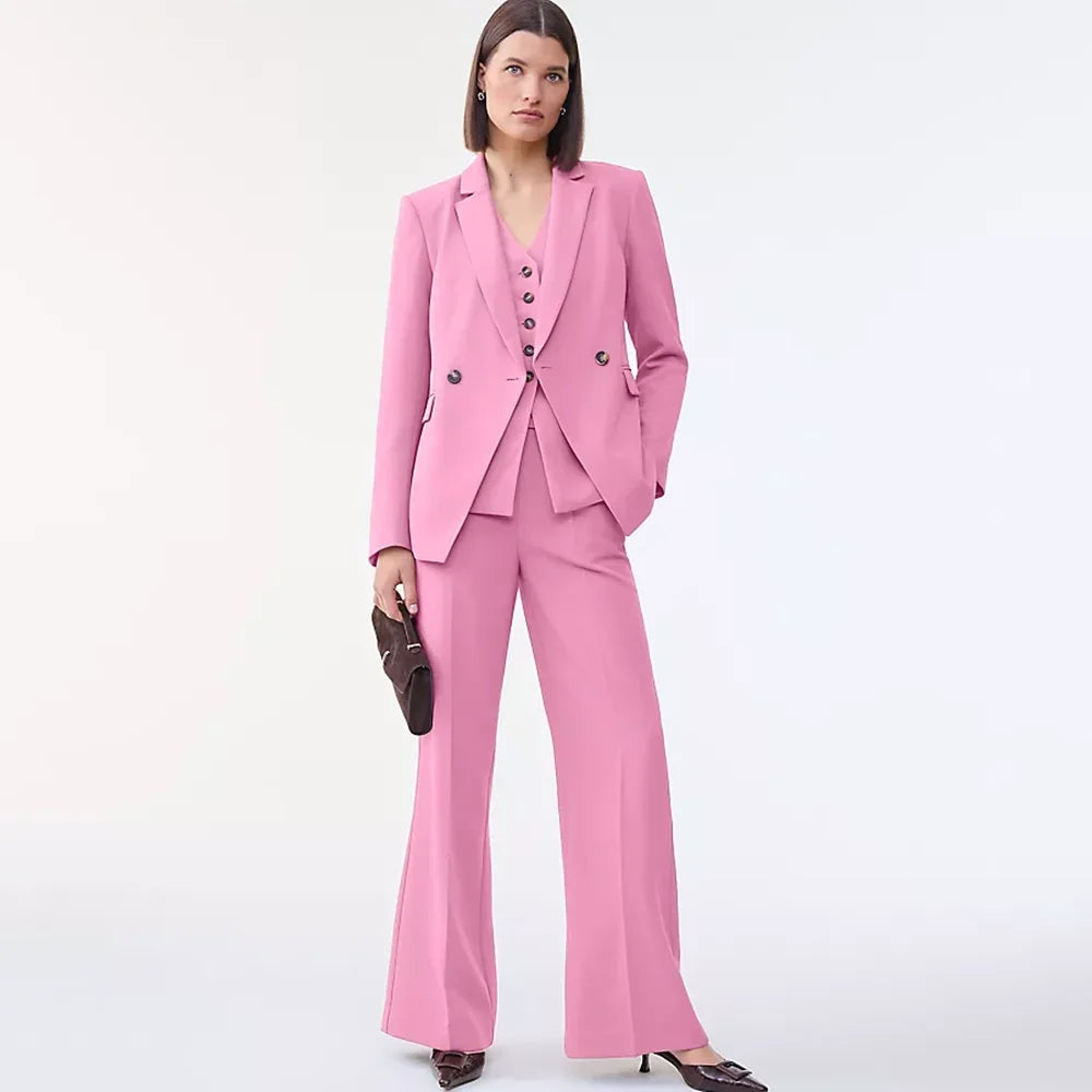 Pink 3-Piece Suit Professional Women's Double Breasted Classic Set Jacket+Vest+Pants Business Evening Party Outfit Customized