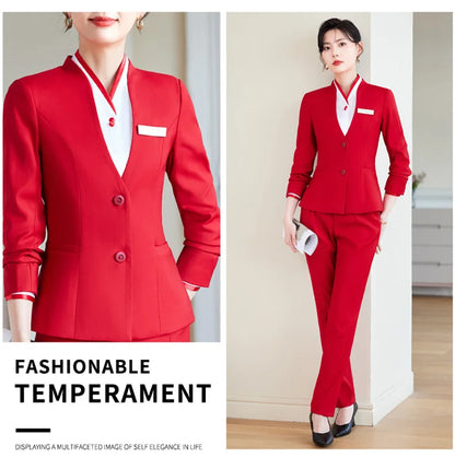 2024 fashionable professional womens clothing. Two-piece long-sleeved suit + pants. High quality slim fit womens business
