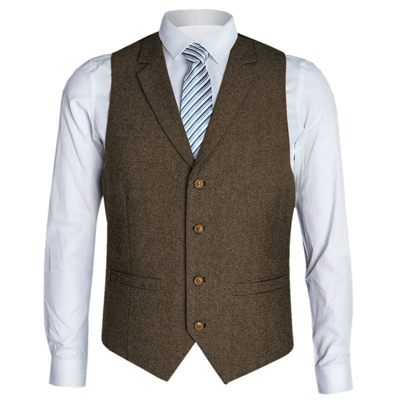 Men's Vest Herringbone Single Button with Lapel Waistcoat for Wedding Business Formal Wear