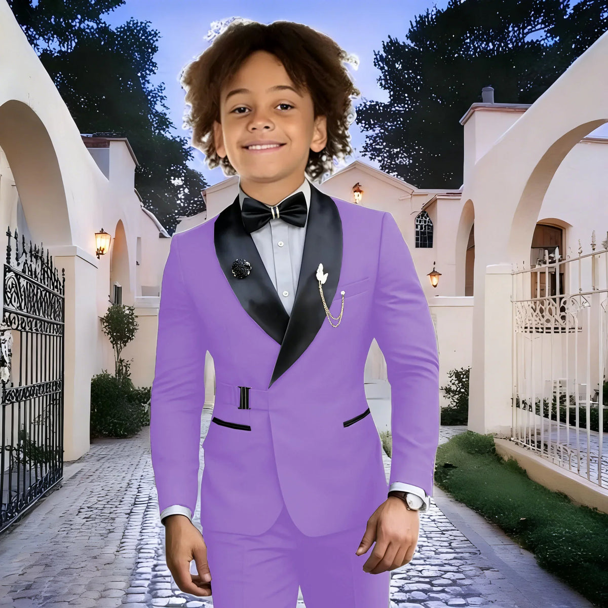 Navy Blue Boy Suits Wedding Kids Tuxedos 2 Pieces Formal Blazer Shawl Lapel Double Breasted Prom Suits (Jacket+Pants)