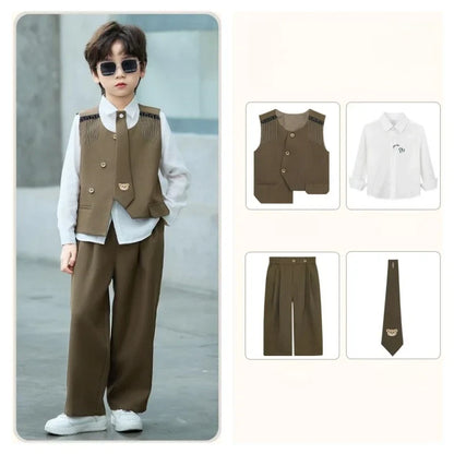Children's New Chinese Style Clothing Set Fower Boys Baby's First Birthday Party Dress Kids Host Catwalk Performance Costume