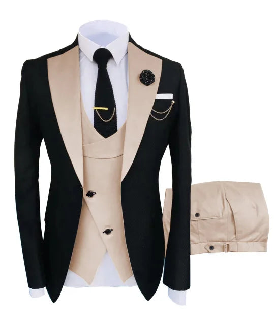 Slim Fit Men Wedding Suits Slim Fit Business Suits Groom Black Tuxedos for Formal Wedding Suits Jacket Pant Vest 3 Pieces