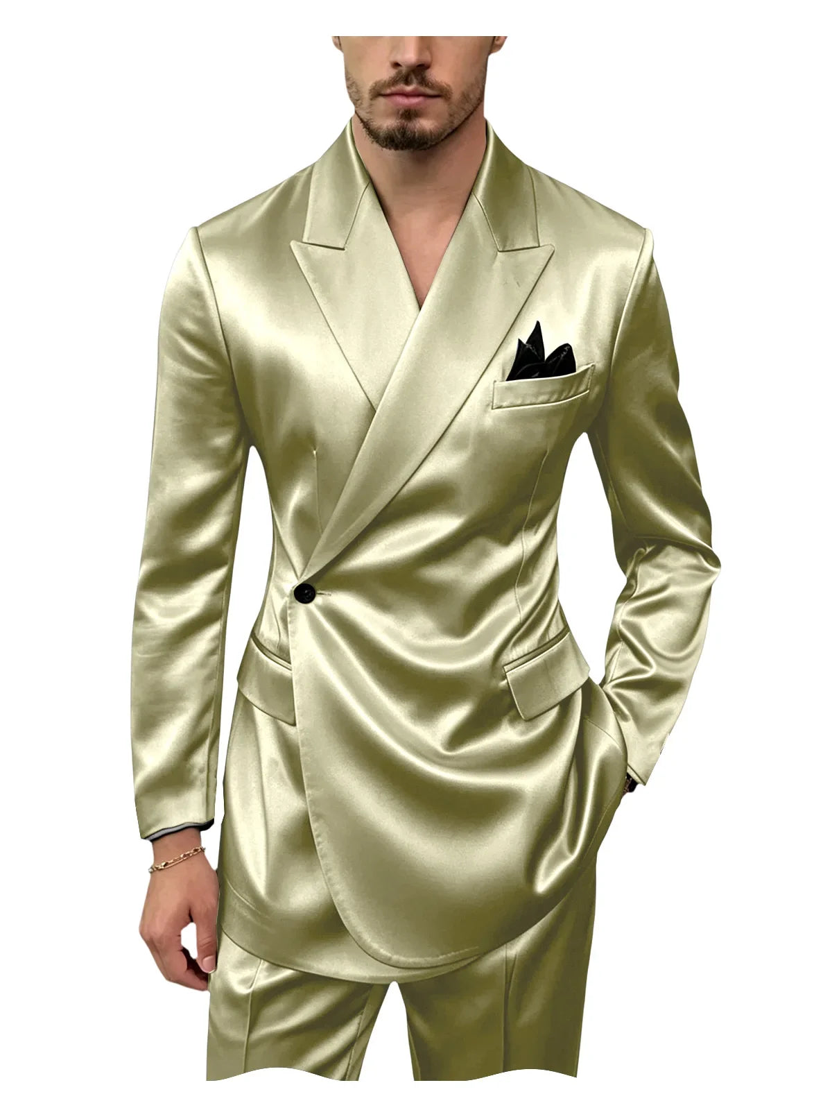Men's Satin 2-Piece Slim Fit Suit for Wedding, Prom, and Formal Occasions