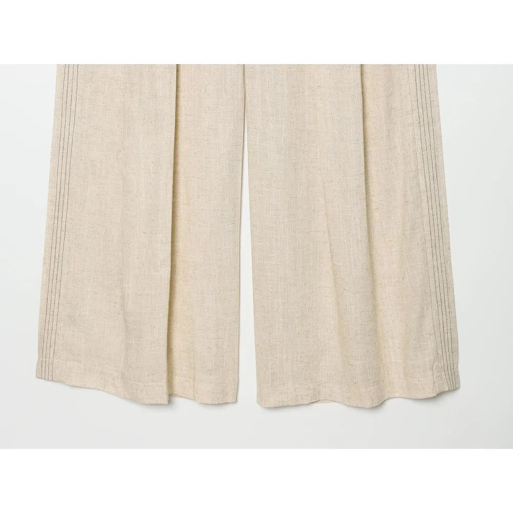 Stylish Commuting Style Pant Sets for Women Mandarin Collar & Long Sleeve Pleated Blazer Matching Topstitched Straight Leg Pants