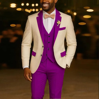 Costume de mariage 3 pièces formel pour homme, costume de marié, coupe ajustée, revers cranté, veste, gilet, pantalon pour affaires, bureau, banquet, tenues pour hommes