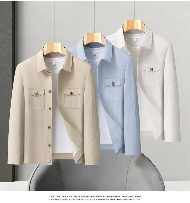 Spring and Autumn Lightweight Jacket Coat - Fashionable and Versatile Cotton Shirt Suitable for Young and Middle-Aged People
