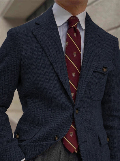 Men's Herringbone Tweed Plaid Blazer Wool Blend Vintage British Gentleman Business Casual Sport Hunting Coat Fit Suit Jacket