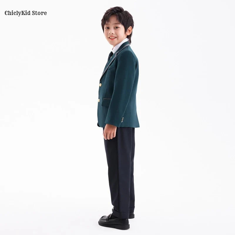 Boys Green Blazers Pants School Uniform Girls Jacket Skirt Shirt Tie Suits Kids Formal Dress Tuxedo Children Student Clothes Set