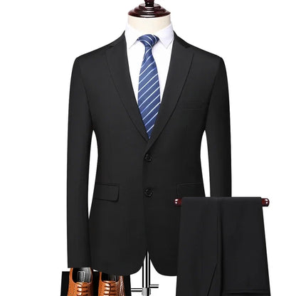 Men's Two-Piece Suit Blazer and Pants British Style Slim Fit for Business and Wedding