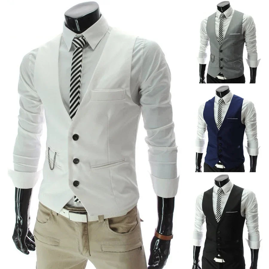 Slim Fit Men's Suit Vest Single Breasted for Business and Smart Casual – Black, Grey, Navy and Burgundy