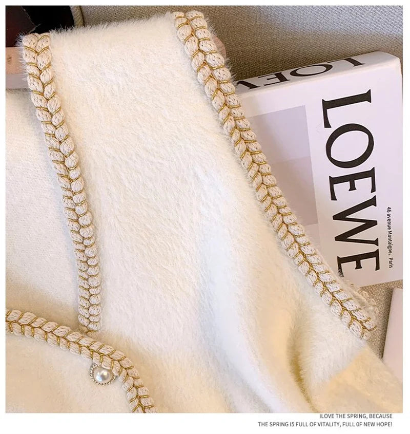 Spring And Autumn Annals Female New V-neck Knitted Mink Velvet Vest Women Xiaoxiangfeng Sweater V-neck Vest Shoulder Tops Jacket