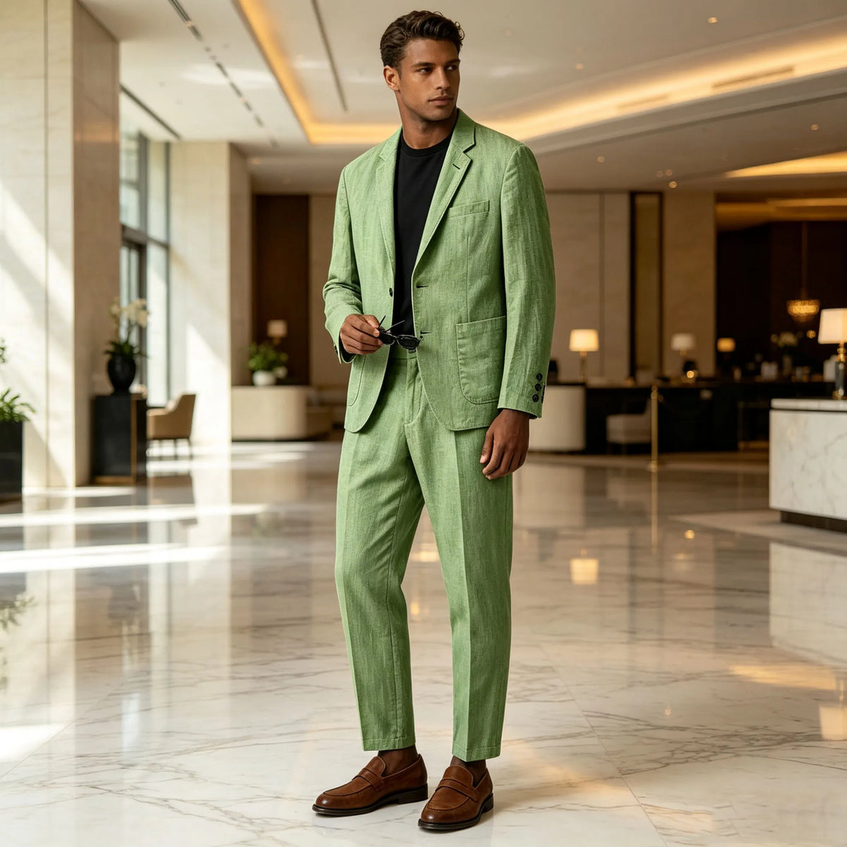 Men's Linen Blend 2-Piece Suit Notched Lapel Slim Fit – Casual Summer Beach Wedding Set