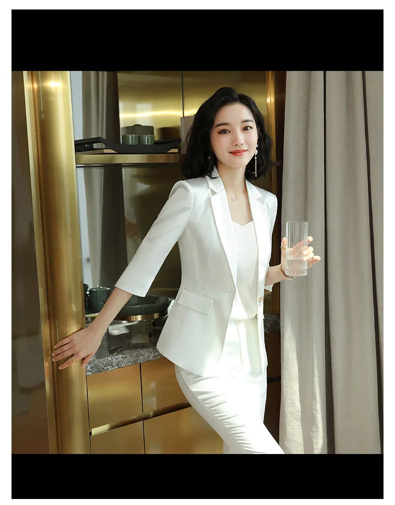 High-end Premium Women's Blazer Pant Two Piece Office Suit 2022 Spring New Elegant Temperament Female Jacket Casual Ninth Pants