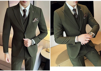 (Blazer+ Vest + Trousers) 2023 Latest Design Double Breasted Vest Men's Suit High Quality Business Simple Casual Dress Wedding