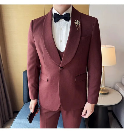 Men's Slim Fit 3-Piece Suit for Weddings, Parties & Formal Occasions – White, Red, Black