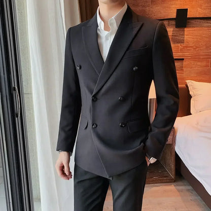 Men's Double Breasted Blazer Korean Style for Banquet and Business