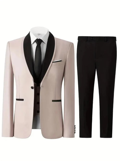 Wedding Men's Suits 3 Pieces Slim Fit Banquet Casual Wedding Suit Single Breasted Lapel (Jacket+Vest+Pants)