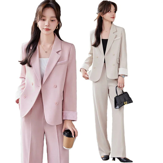 Elegant Blazer Pants Sets for Women 2 Pieces Clothing Matching Set Trousers Suit Plus Size Jacket Outfit Autumn 2024 New
