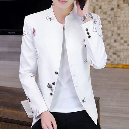 2026 Blazer Fashionable Outdoor Travel Youthful Wedding Versatile Printed Fabric Host Slim-fit Casual Lightweight Men's Blazer