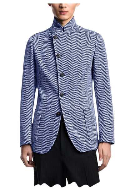 Men's Herringbone Tweed Blazer Stand Collar Slim Fit Business Casual Suit Jacket Spring Daily Commute Lightweight Sport Coat