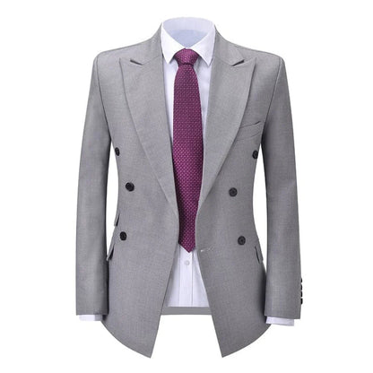 Men Suit Gray 2 Pieces Double Button With Lapel Solid For Wedding Birthday Banquet Party Business Work Office Jacket And Pants