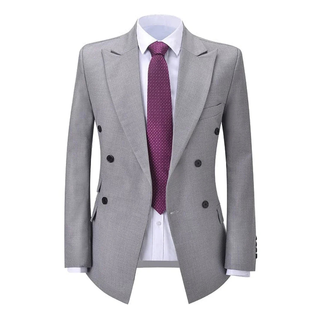 Men Suit Gray 2 Pieces Double Button With Lapel Solid For Wedding Birthday Banquet Party Business Work Office Jacket And Pants
