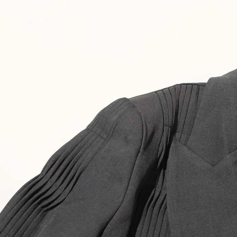 Women Blazer Turn-down Collar Single Button Pleated High-end Elegant Fashion Jacket Office Lady Ins Coat New Spring HK11499