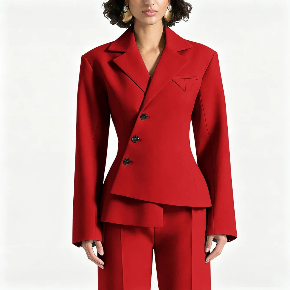 Black Asymmetric Blazer Suit Women's Slim Fit Single Breasted Notch Lapel Set Minimalist Office Modern Casual Workwear Outfit