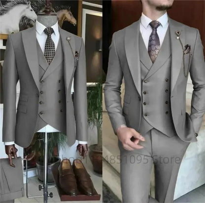 Fashion New Men's Formal Business/Wedding Groom Suits Solid 3 Pieces Men Suits Peak Lapel Single Breasted Blazer Vest Trousers