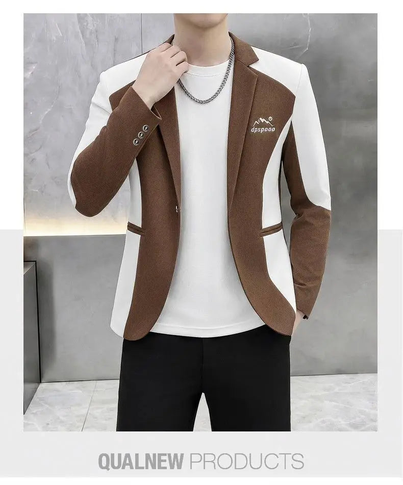 High-Quality Fashionable Autumn Winter Plaid Suit Men's Slim Fit Single-Breasted Jacket Youth Stylish Outerwear Top for Men