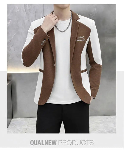 High-Quality Fashionable Autumn Winter Plaid Suit Men's Slim Fit Single-Breasted Jacket Youth Stylish Outerwear Top for Men