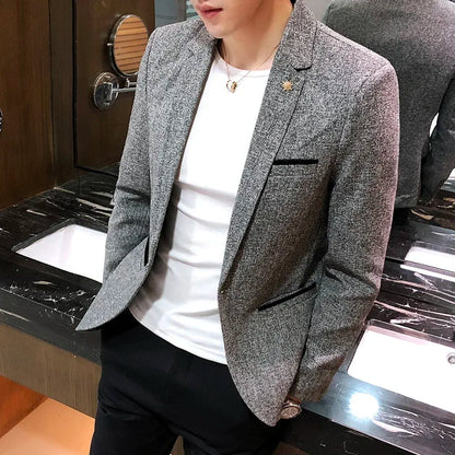 Blazer.New Boutique Men's Solid Color British Style Fashion Casual Business Job Interview Gentleman Party Best Versatile Dress