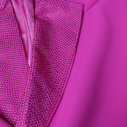 Spring Autumn New Women Long Blazer Solid Color Studded Diamonds Single Breasted Elegant Chic Ins Party Trench Coat HK16277